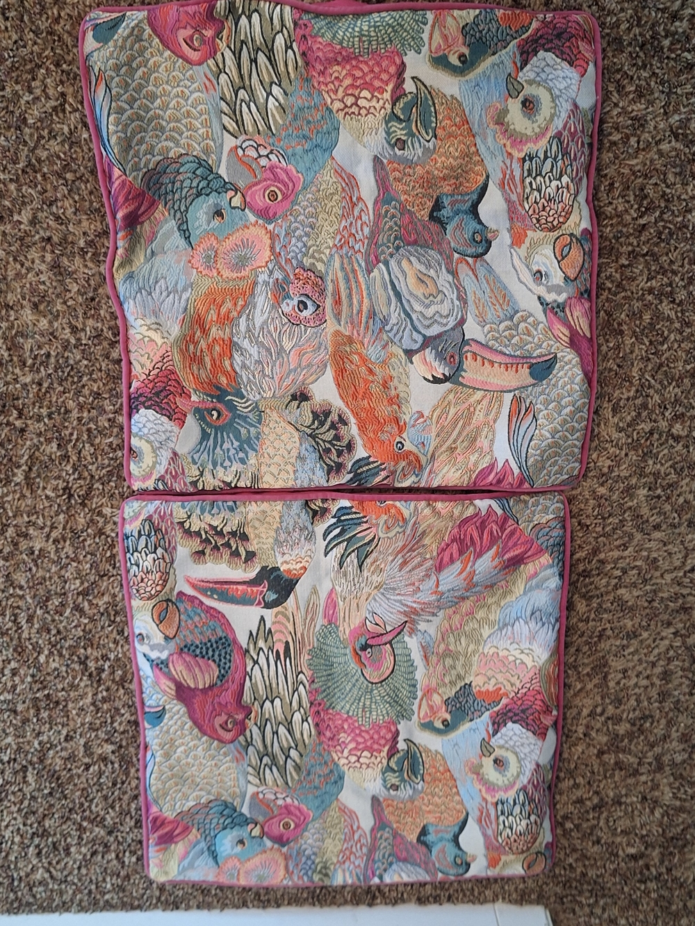decorative throw pillow cover vibrant, multi-colored parrot tapestry 17.5 x 17.5